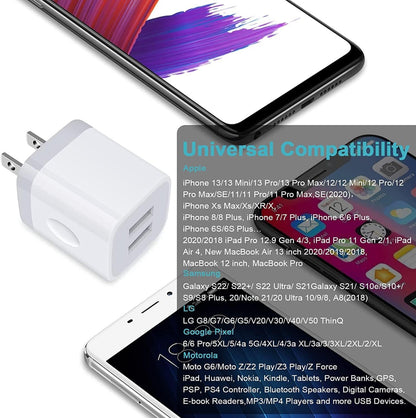 Charger Block, USB Wall Charger, Double USB Fast Charging Cube Block Charger Box, 2.1A Phone Chargerr Power Adapter 3Pack for Iphone 17 16 15 14 13 12 11 Pro Max XS XR X 8 Samsung Galaxy S25 Ultra A17